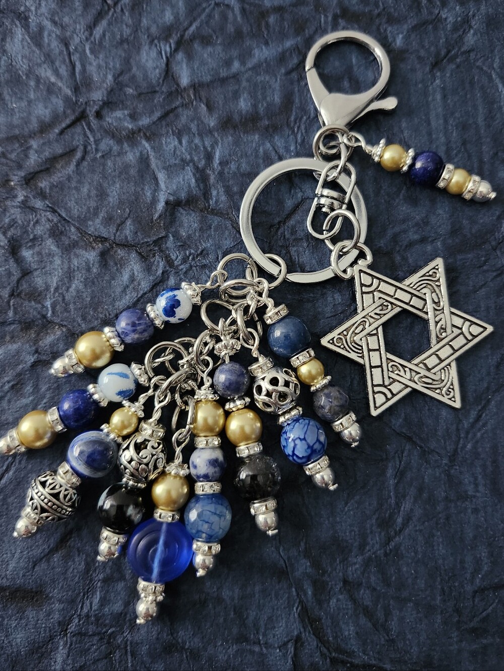 Star of David Judaic Purse Charm or Keychain Sodalite Jasper Handcrafted